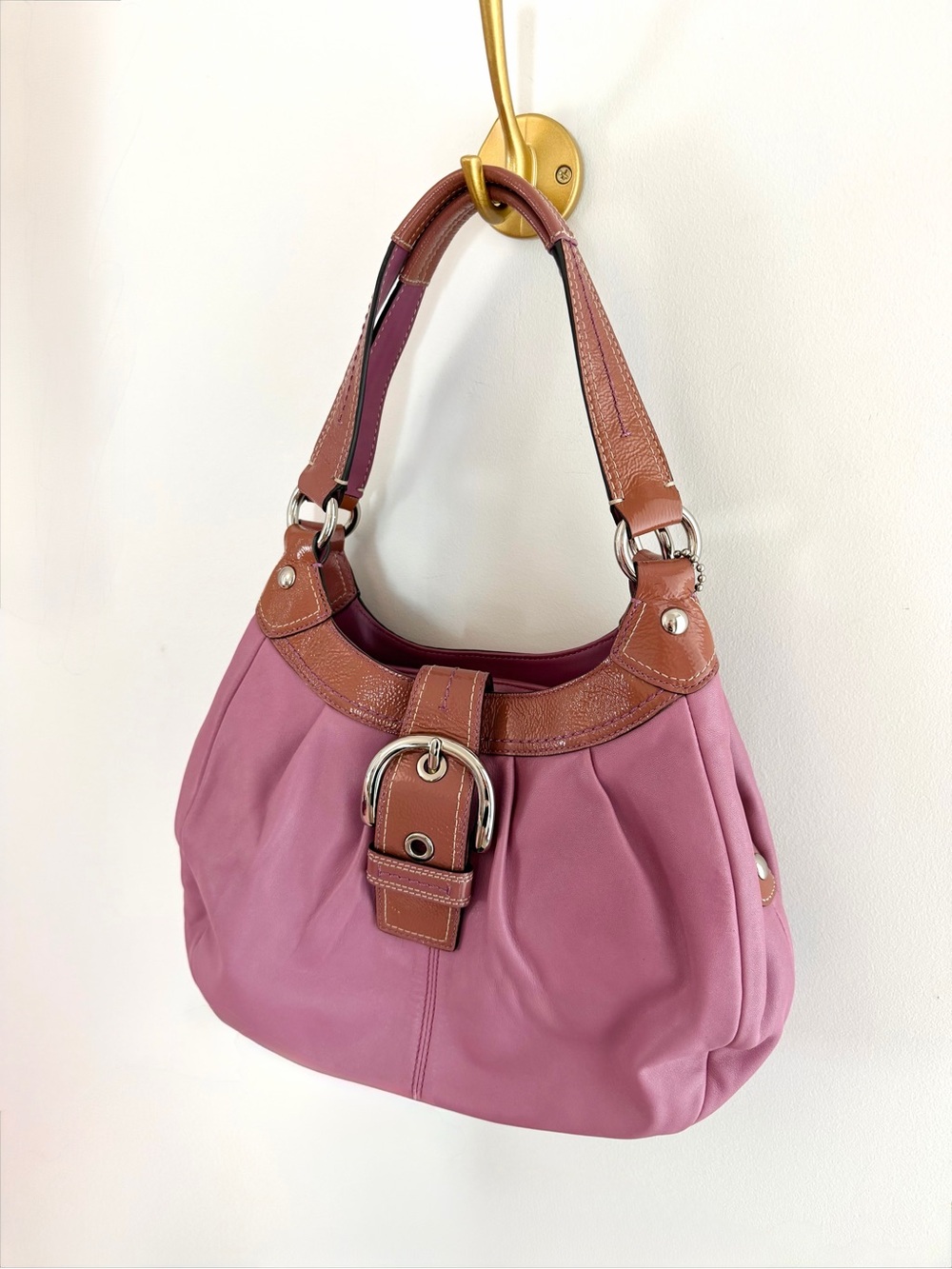 Vintage Coach Soho Pleated Hobo Bag Pink Leather F15527 Y2K